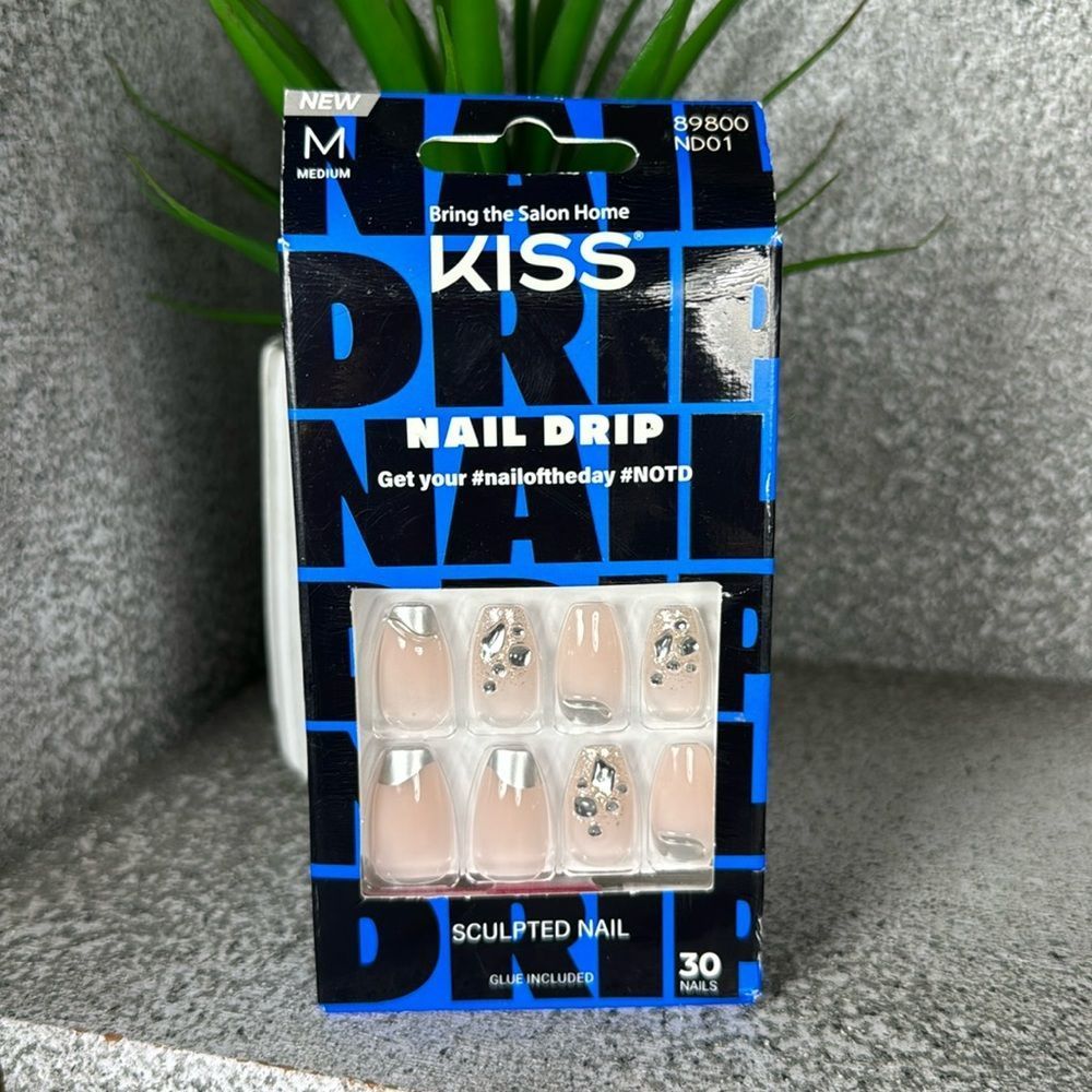 Kiss ‘Nail Drip’ 3D Sculpted Jeweled Press On Nails, Medium Length